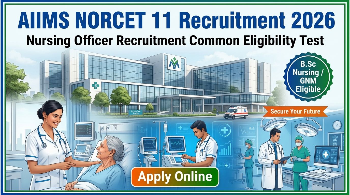 AIIMS NORCET 11 Recruitment 2026 Nursing Officer Notification Apply Online Banner