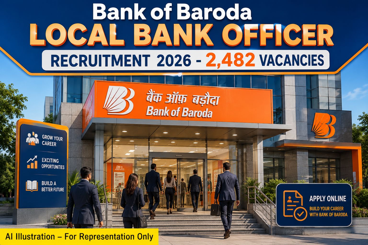 Bank of Baroda Local Bank Officer LBO Recruitment 2026 banner showing 2482 posts.
