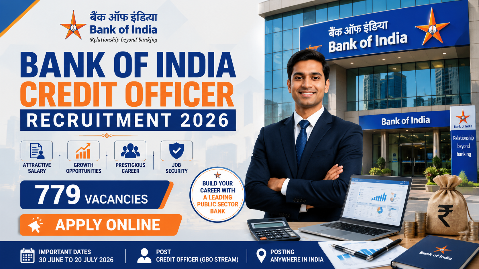 Bank of India Credit Officer Recruitment 2026 notification for 779 vacancies with apply online details
