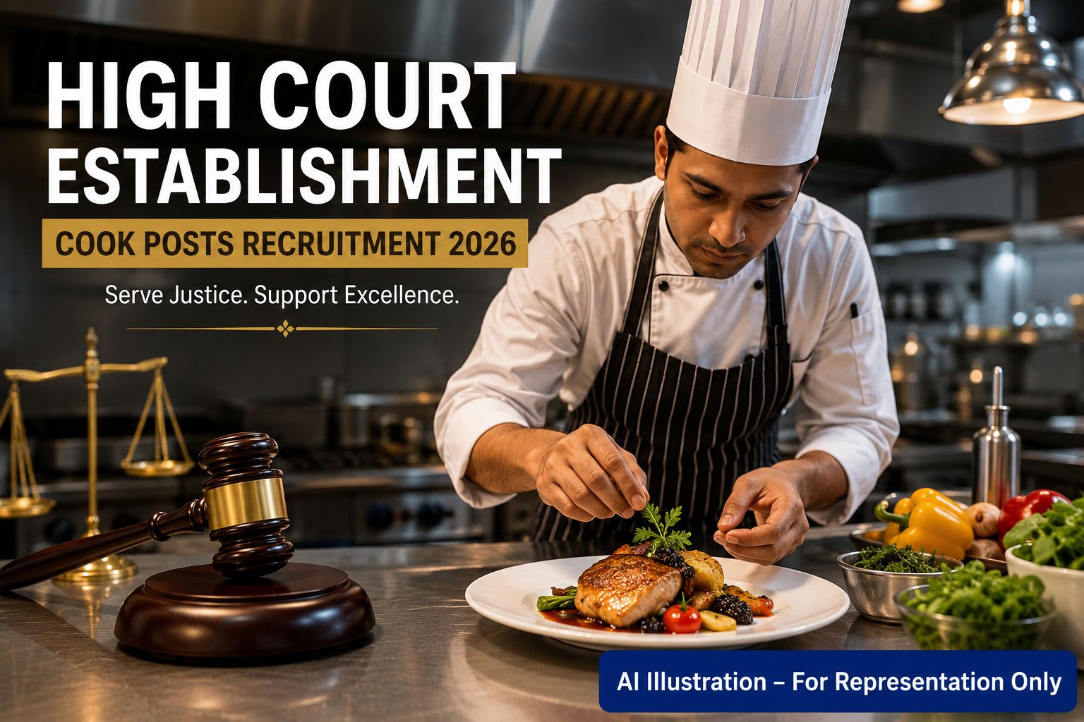 Bombay High Court Cook Recruitment banner showing culinary and legal theme.