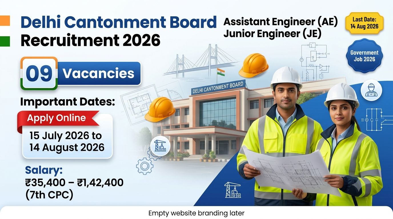 Delhi Cantonment Board AE and JE Recruitment 2026 Notification for Assistant Engineer and Junior Engineer 09 Posts Apply Online
