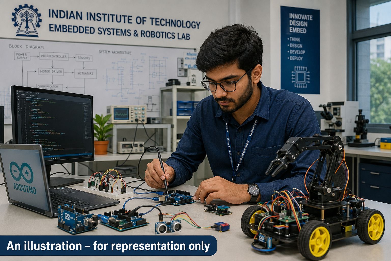 IIT Gandhinagar Project Assistant recruitment workspace with electronics prototyping tools.