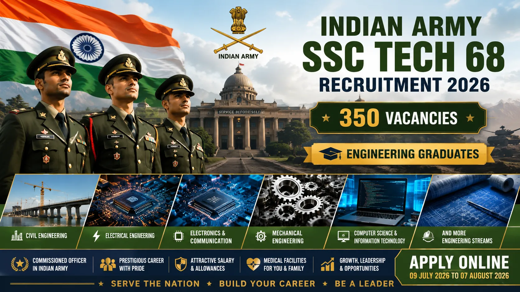 Indian Army SSC Tech 68 Recruitment 2026 Notification for 350 Engineering Officer Posts