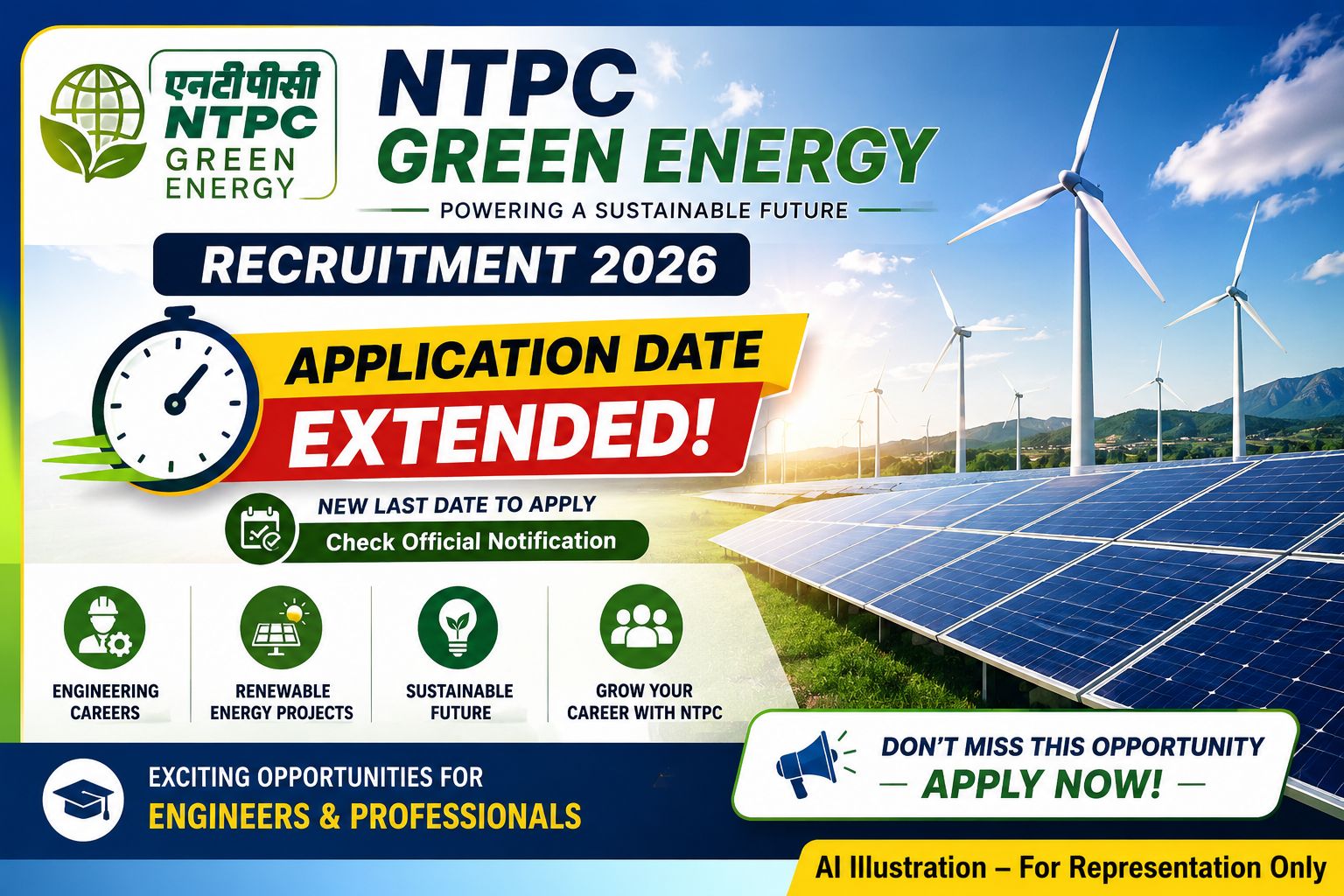 NTPC Green Energy Recruitment 2026 Application Last Date Extended Notification Banner