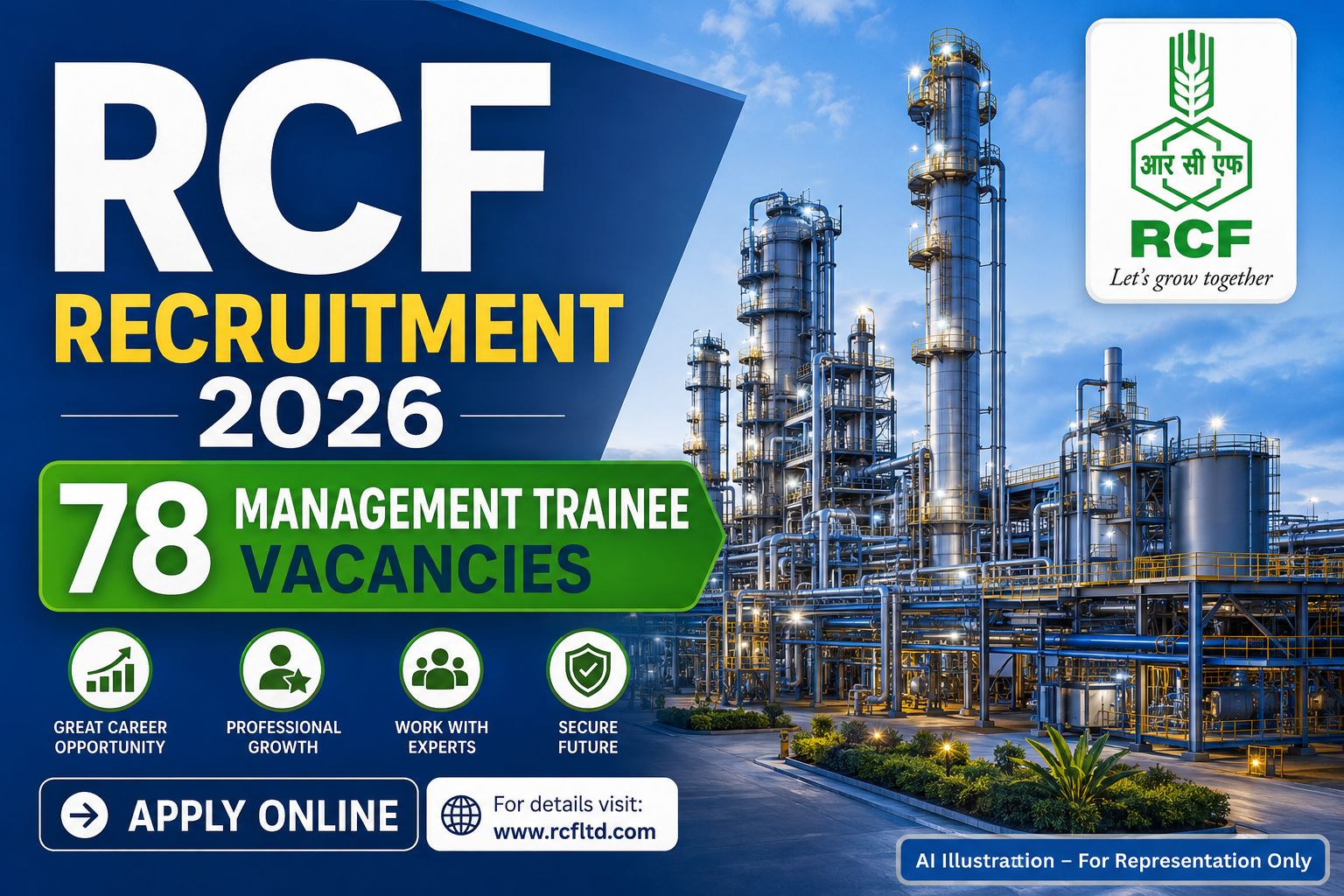 RCF Management Trainee Recruitment 2026 Banner showing 78 MT Vacancies