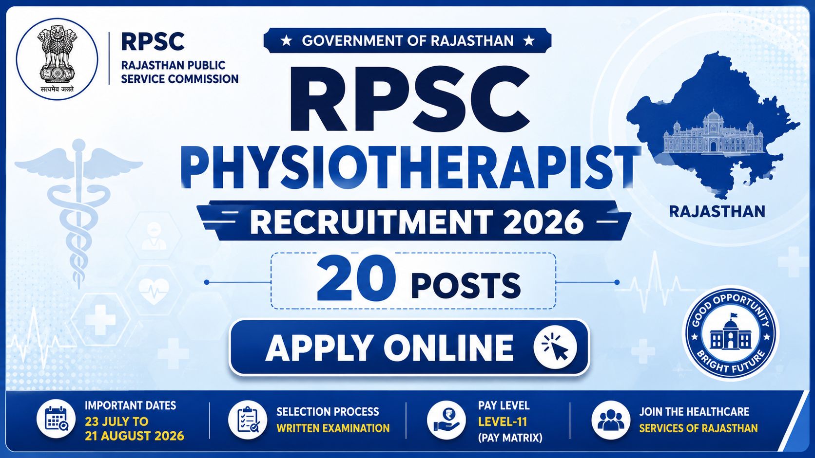 RPSC Physiotherapist Recruitment 2026 Notification for 20 Posts Apply Online