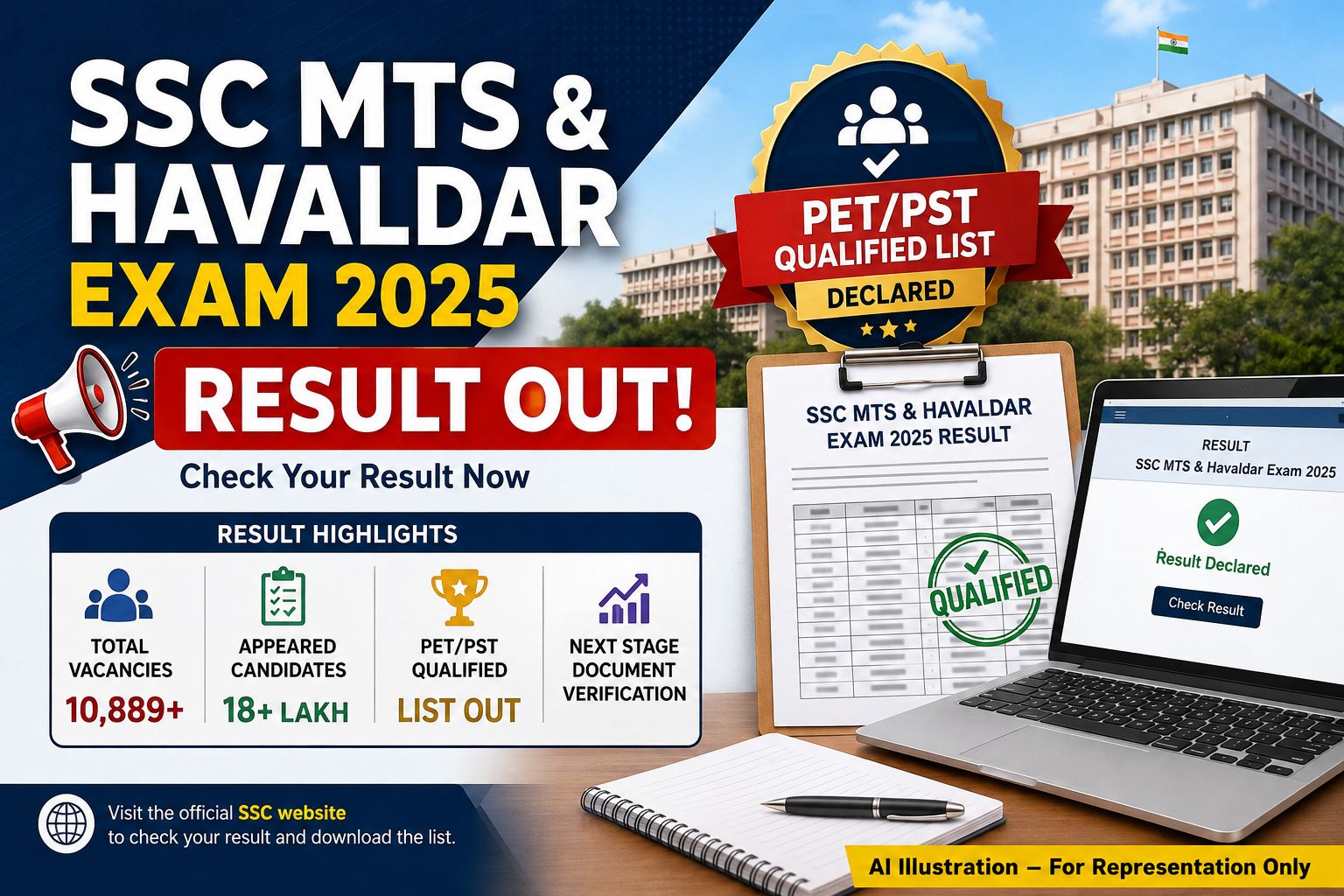 SSC MTS and Havaldar Exam 2025 Result Declaration and PET/PST Shortlisting Notice