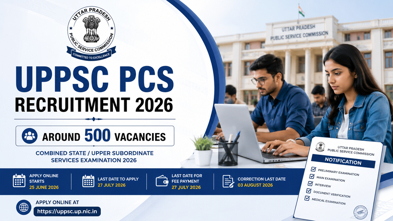 UPPSC PCS Recruitment 2026 Notification Apply Online for 500 Vacancies